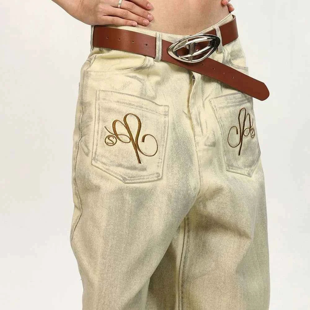 Streetwear American Style Washed Straight Jeans