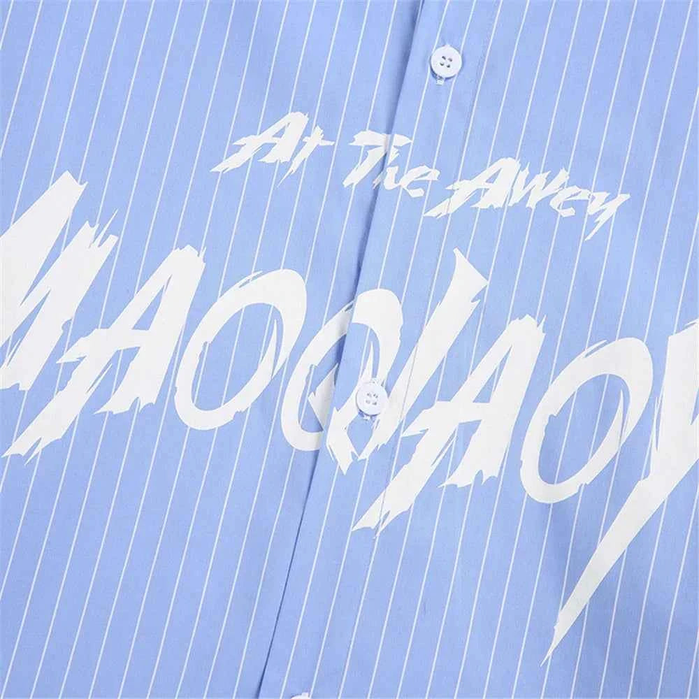 Elevated Striped Loose Hip Hop Button-Up Long Sleeve Shirt