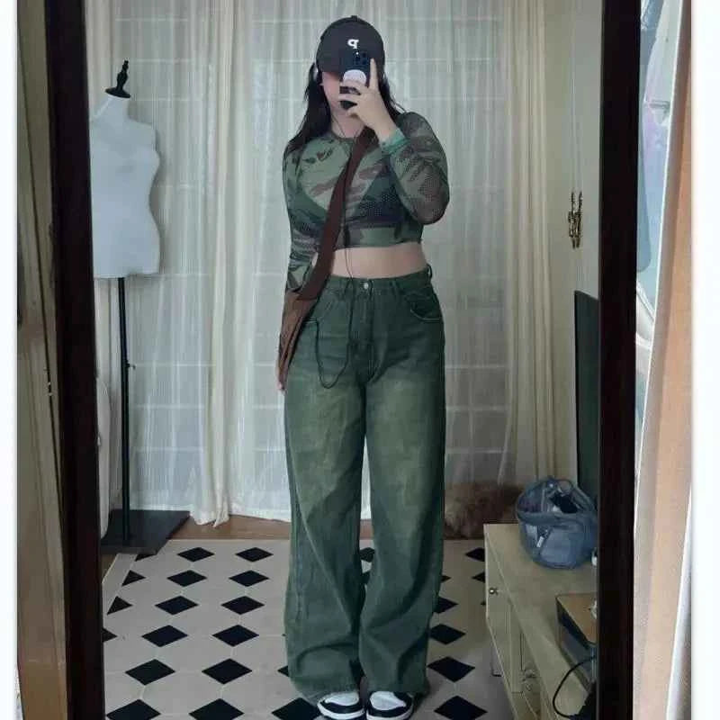Streetwear Cool Green high waist retro jeans
