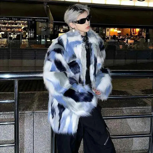 Luxurious Color Contrast Imitation Fur Jacket
