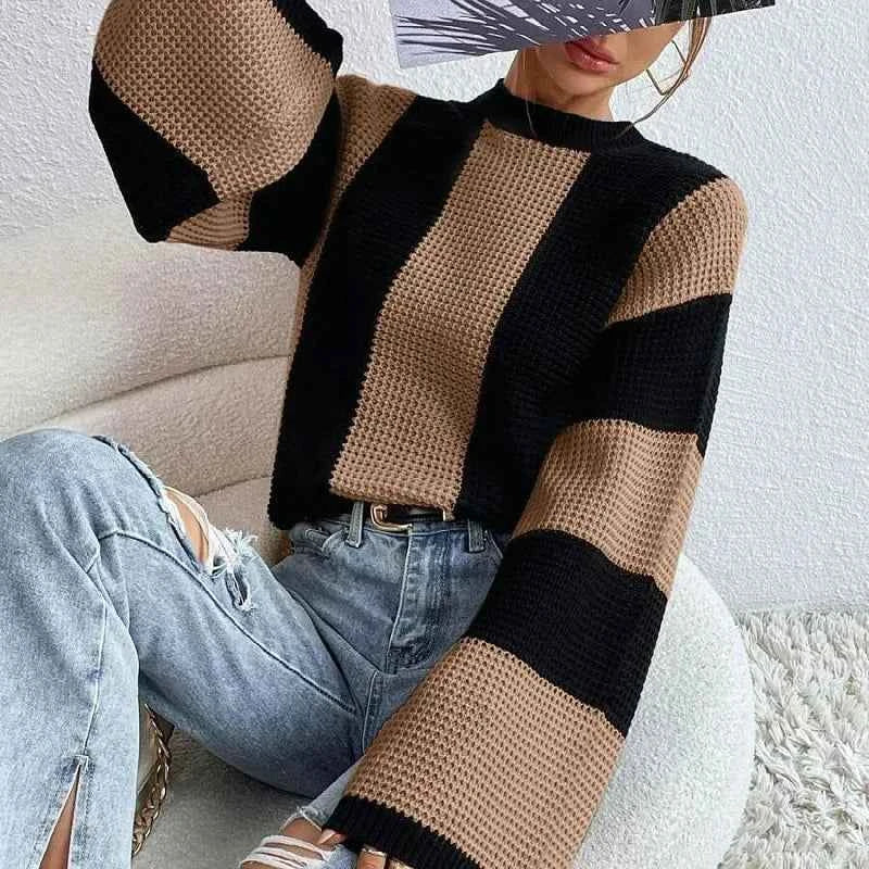 Women Casual Comfort Striped Knit Loose Sweater