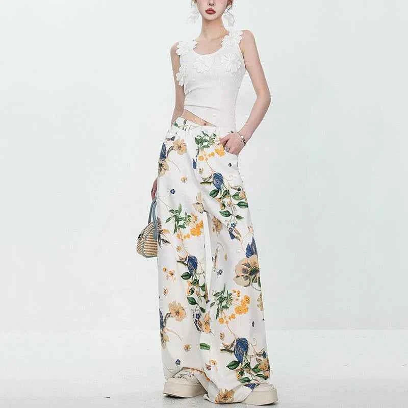 Vintage American Style Summer Flower Jeans