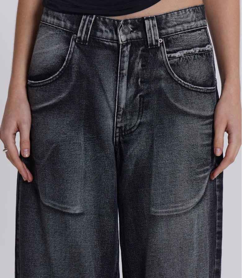Vintage Wing Pattern Baggy Wide Leg Jeans