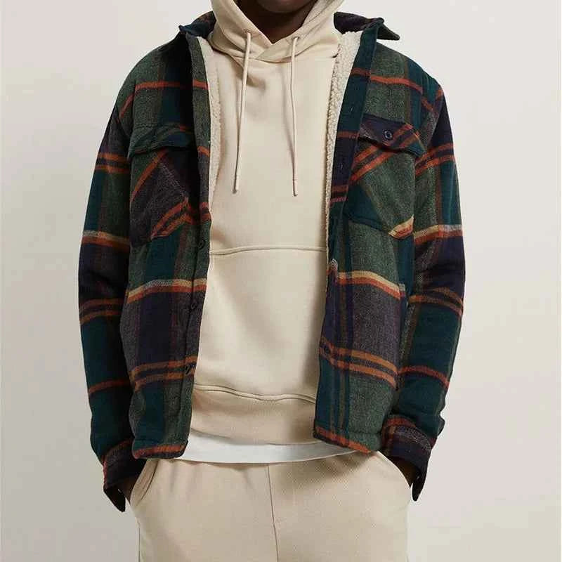 Warm Fleece Lined Corduroy Plaid Long Sleeve Shirt