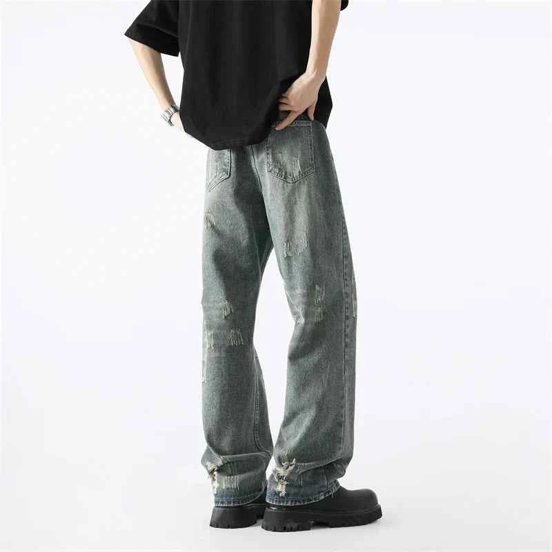 Vintage Streetwear Scratched Blue Ripped Jeans
