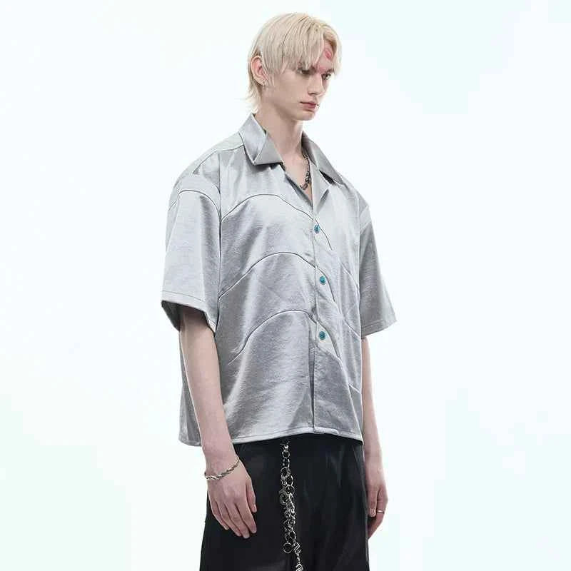 Luxury Embossed Glossy Stripe Short Sleeve Shirt