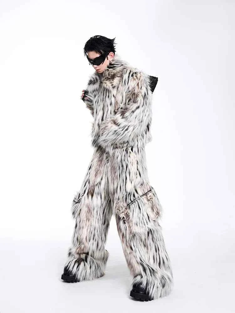 Luxury Leaopard Oversized Faux Fur Casual Pants