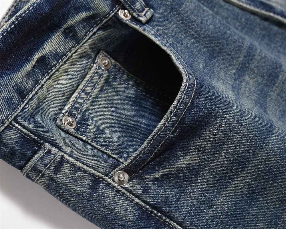 Vintage Distressed Blue Denim Flared Jeans