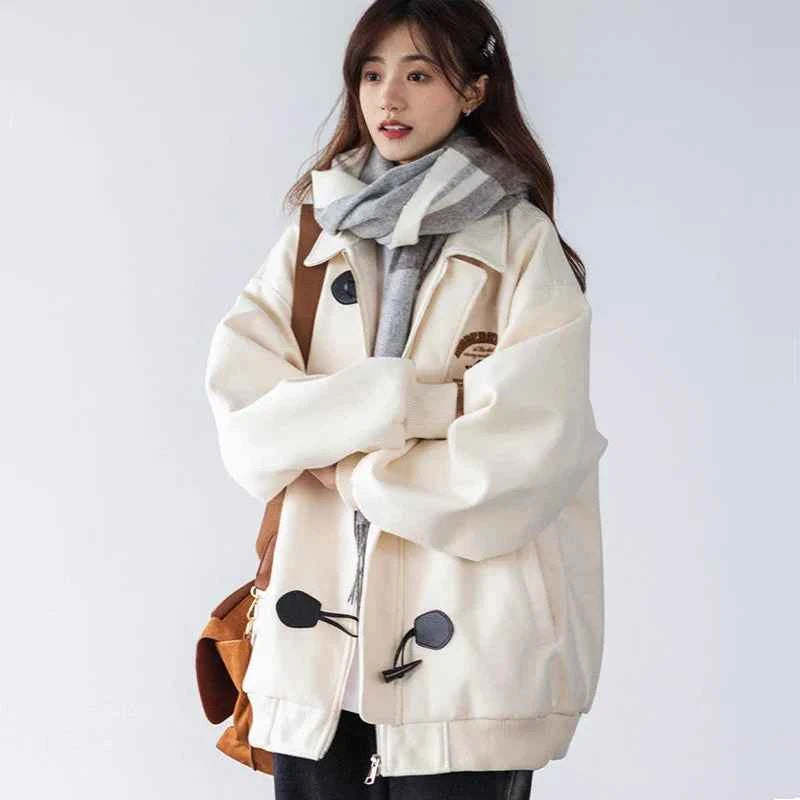 Women Cute Chic Vintage Button Zipper Jacket
