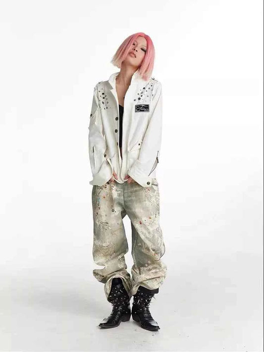 Retro Streetwear Punk Graffiti Print Baggy Jeans