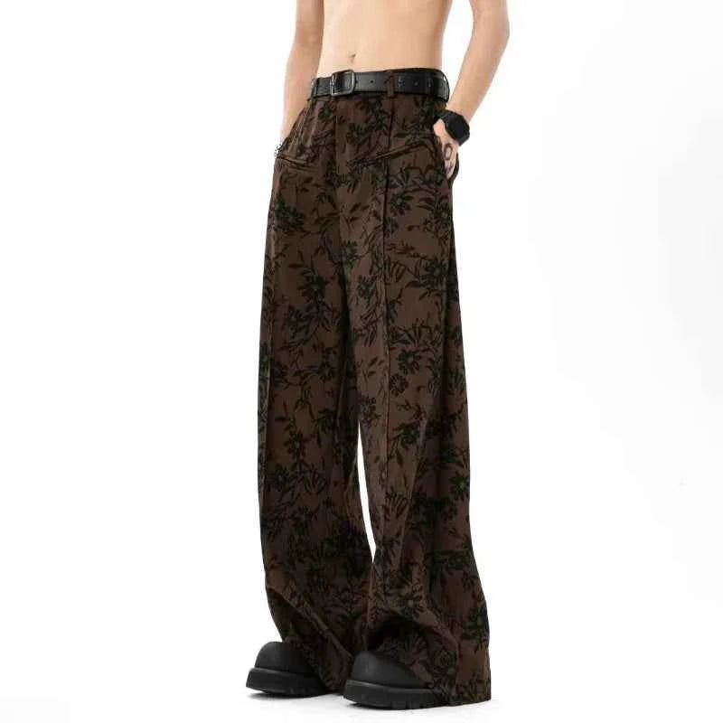Retro Japanese Style Printed Wide Leg Pants
