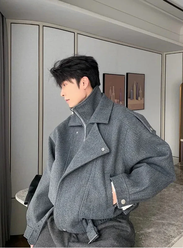 Classic Thick Woolen Stand Collar Parkas Irregular Jacket - Luxuryurbanwear