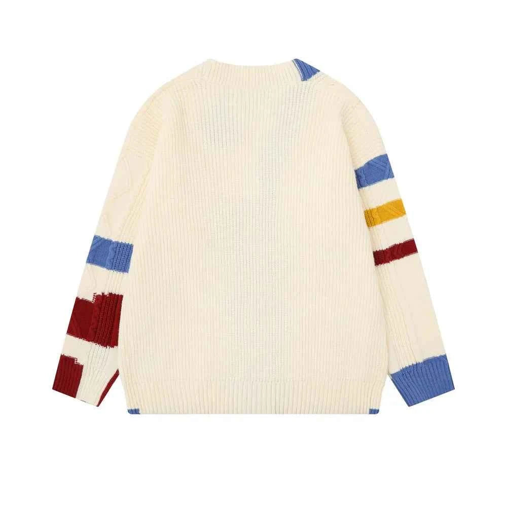 Retro Single Breasted Color Block V-Neck Collar Cardigan