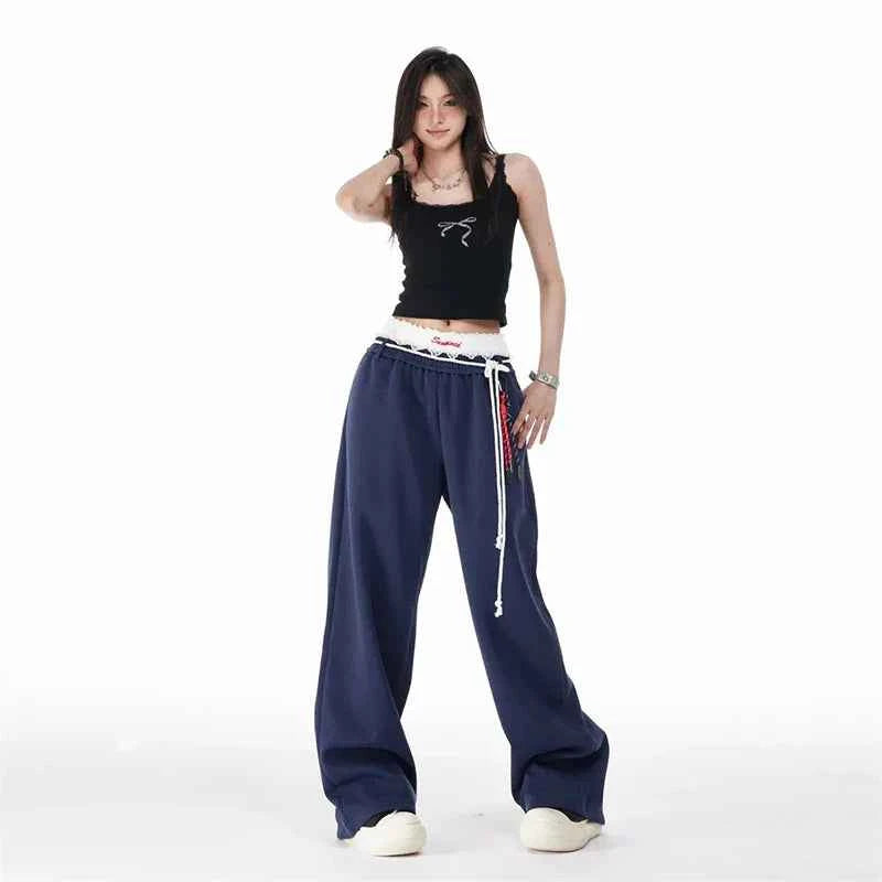 Women Cool High Waisted Loose Blue Sweatpant
