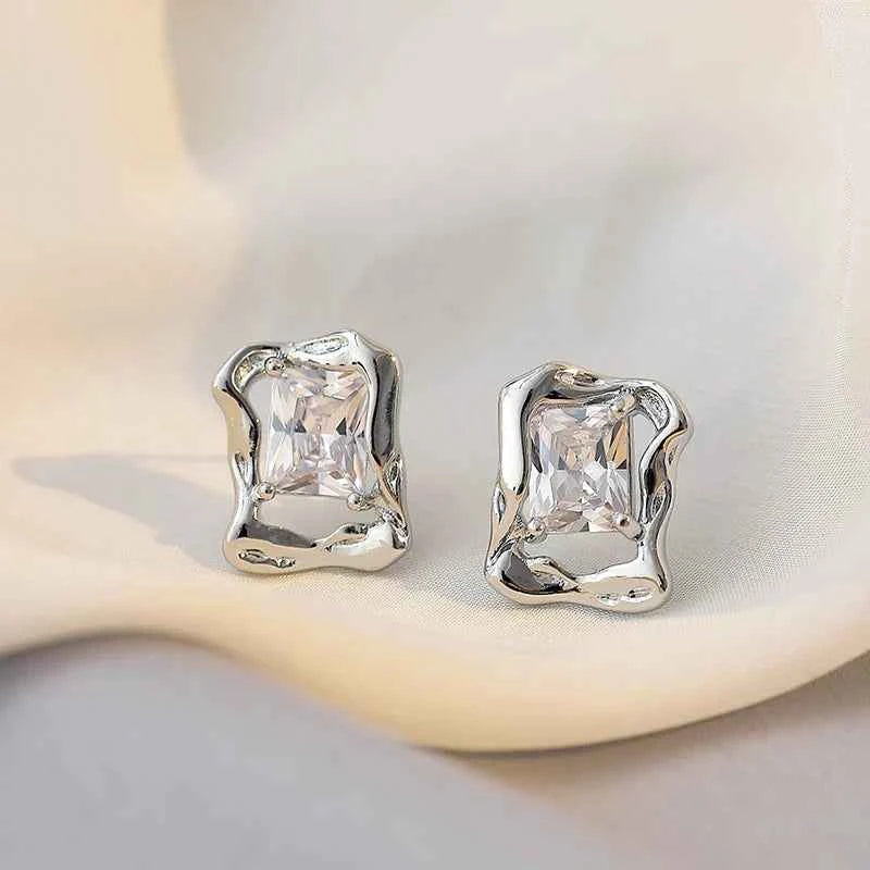 Vintage Geometric Irregular Rectangular Zircon Earring