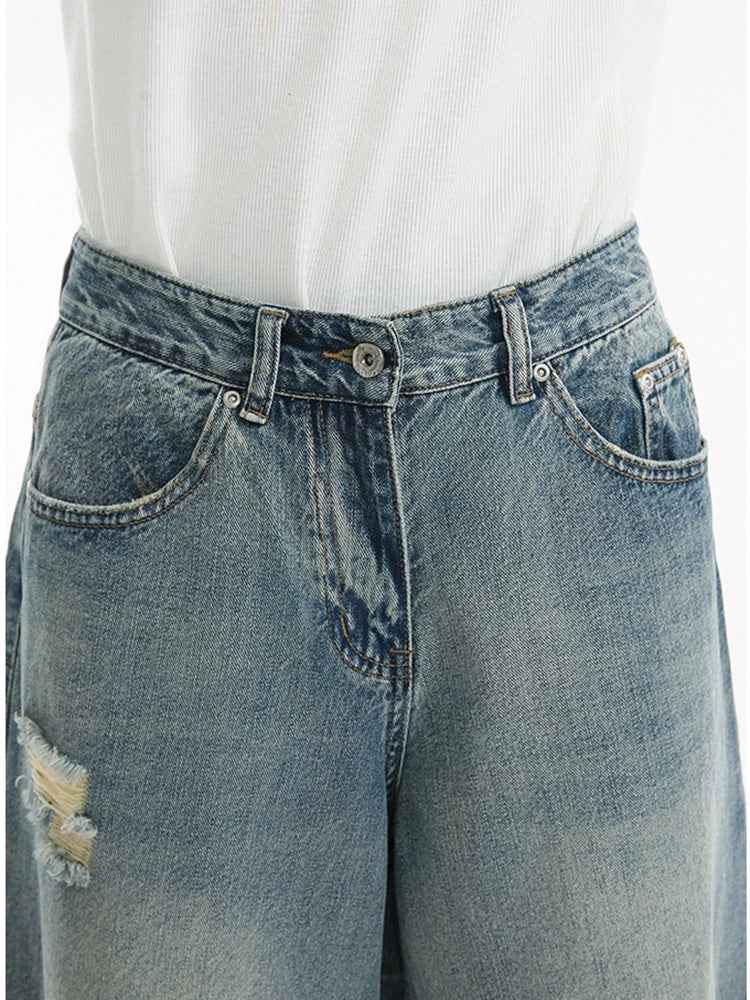 Summer Washed Broken Hole Denim Jorts