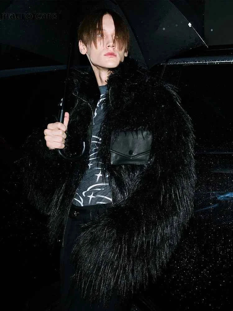 Luxury Black Patchwork Faux Fur Jacket