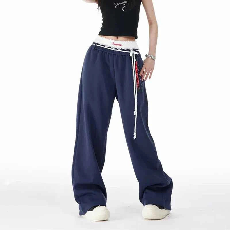 Women Cool High Waisted Loose Blue Sweatpant