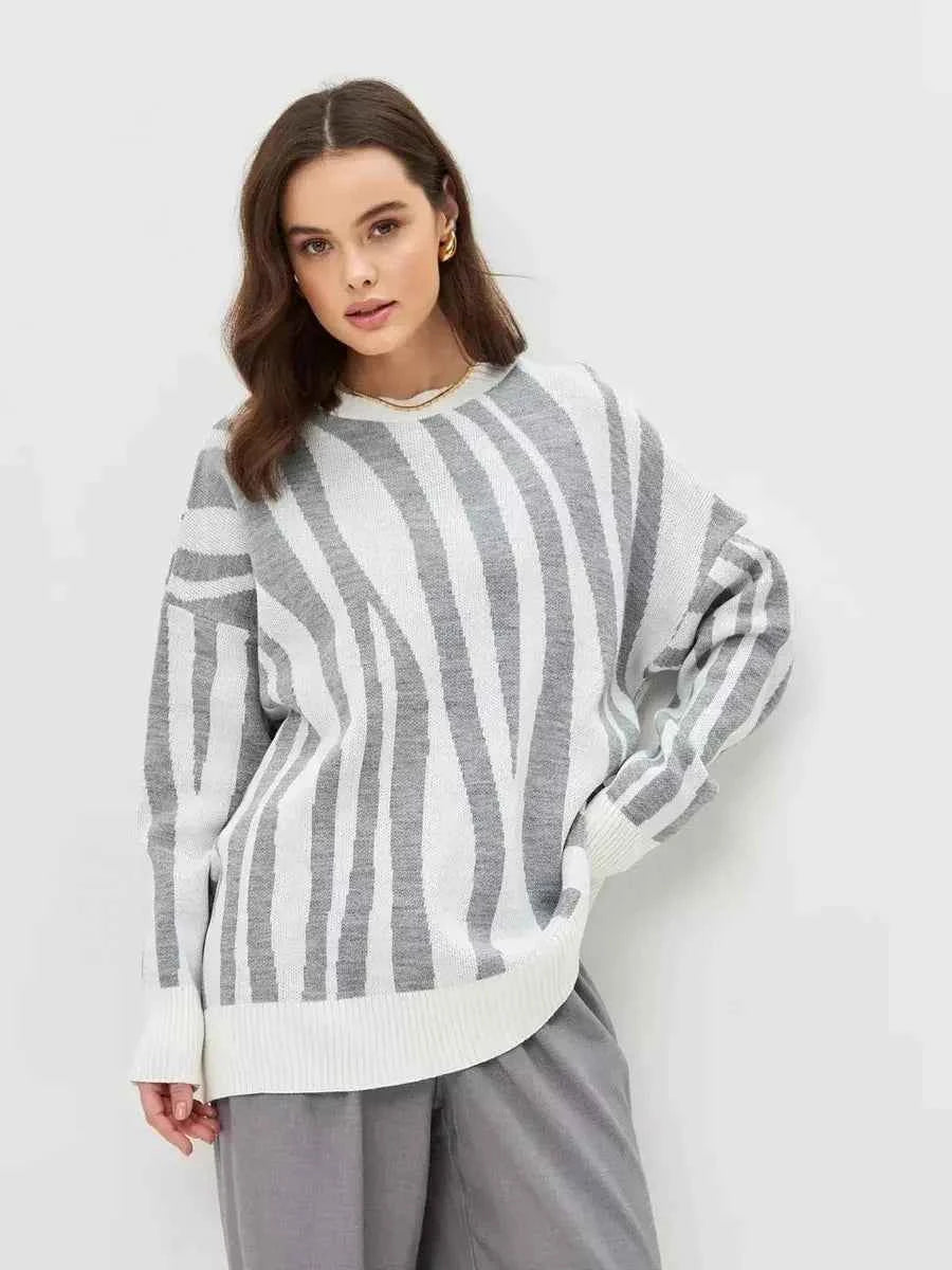 Women Striped Oversized Knitted Pullover Sweater
