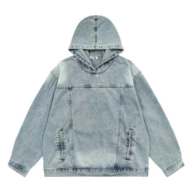 Breathable Patchwork Blue Wash Denim Hoodie