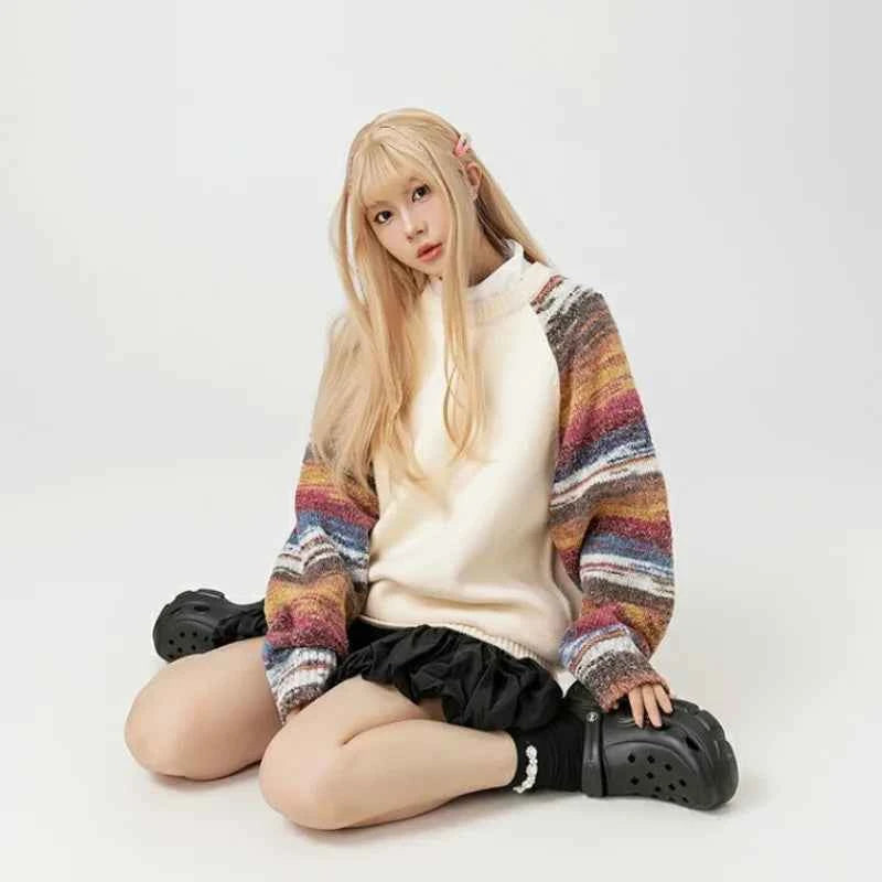 Panelled Crewneck Hip Hop Knit Sweater