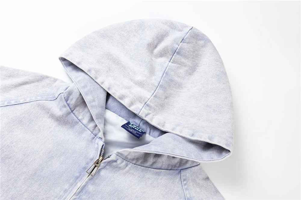 Retro American Style Washed Hooded Denim Jacket