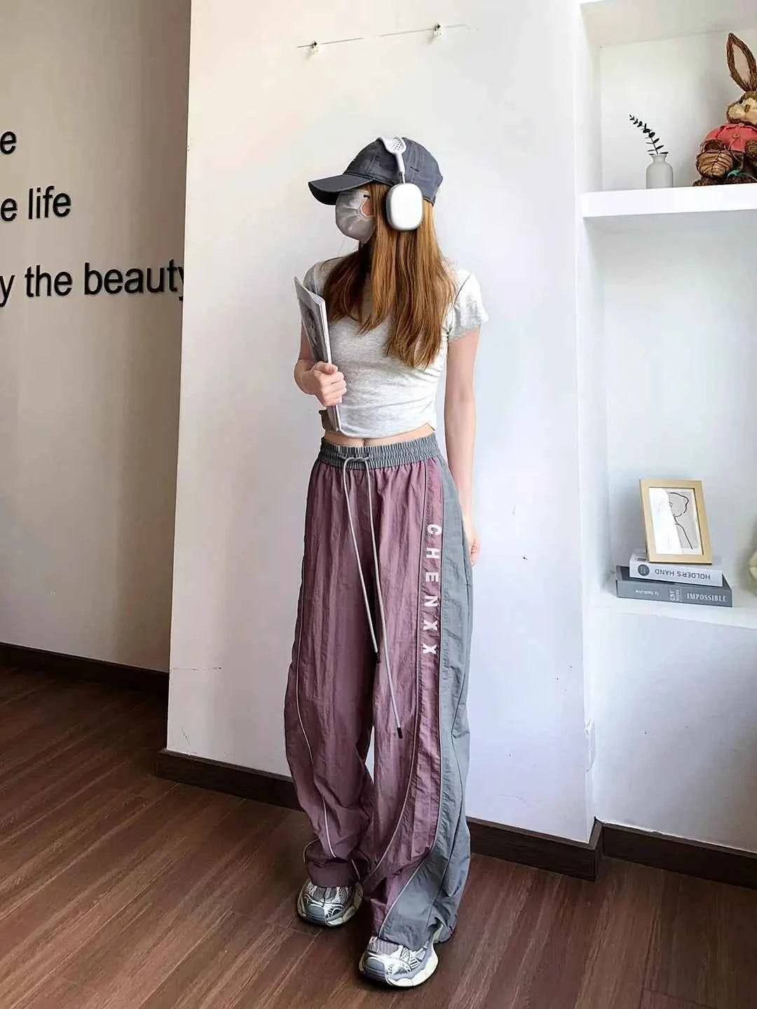 Streetwear Cozy Patchwork Striped Wide Leg Sweatpants
