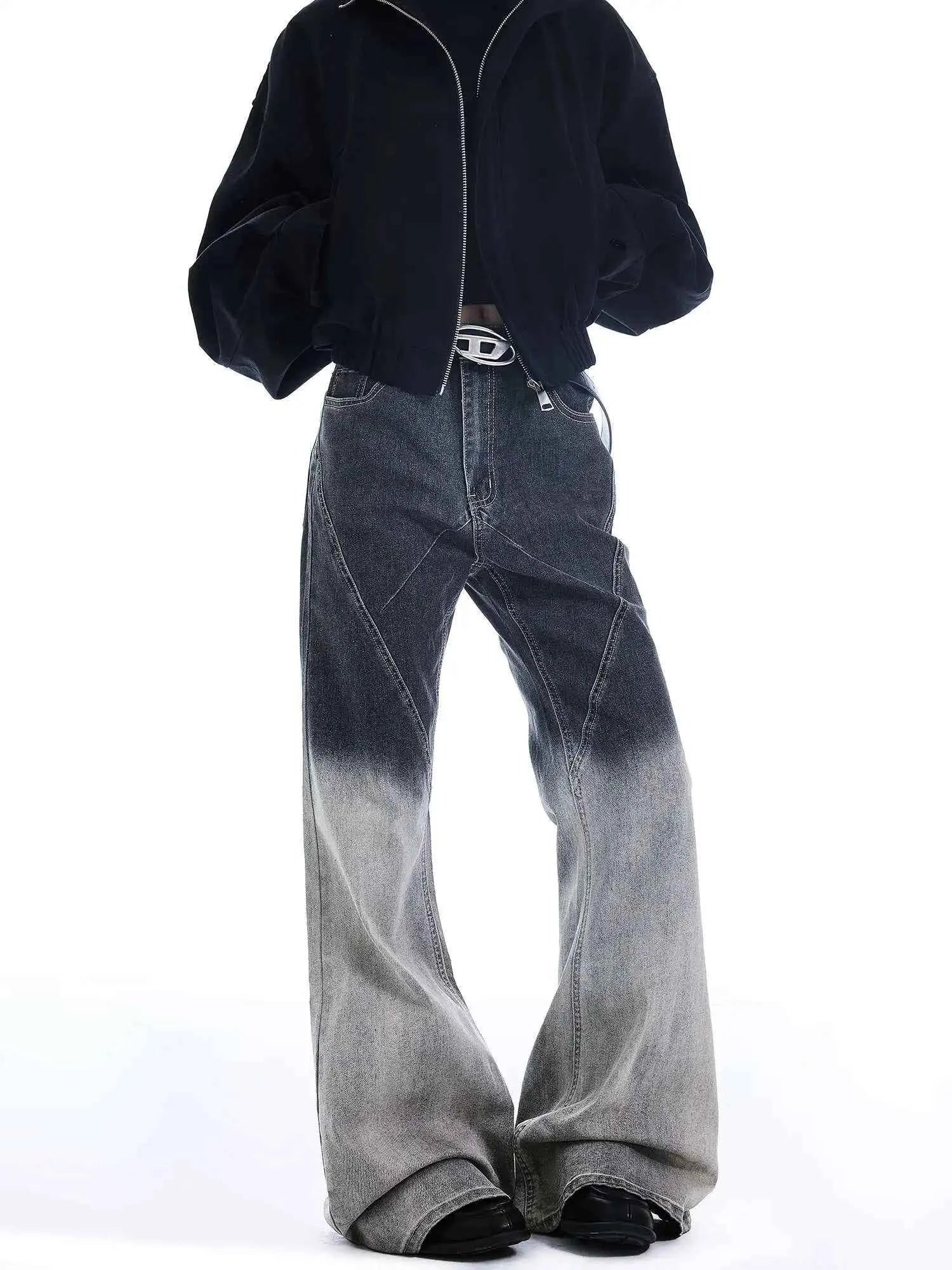 Gradient Color Patchwork Bootcut Denim Jeans