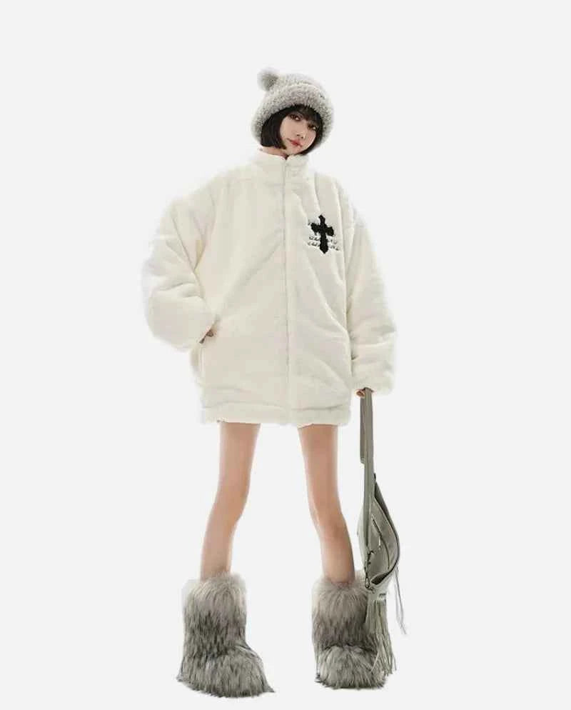 Winter Hip Hop Printted Faux Fur Parkas Jacket
