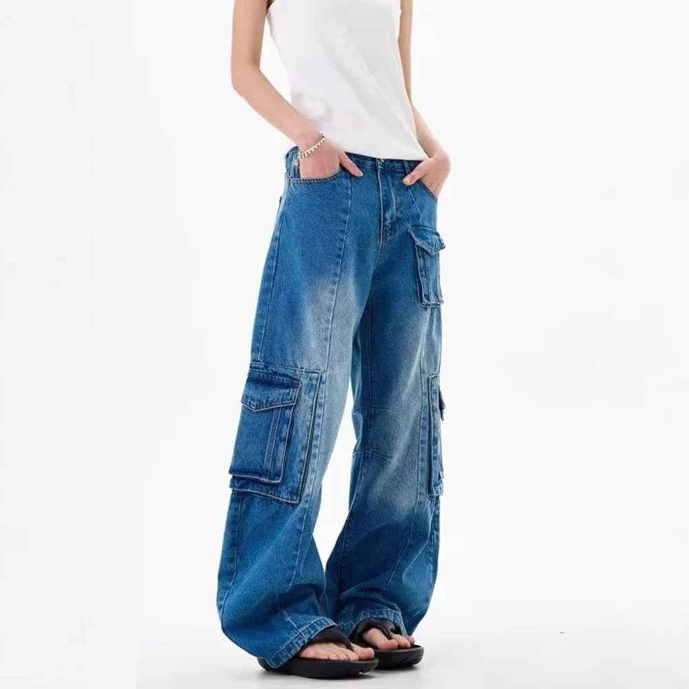 Retro Slim Fit Workwear Denim Cargo Jeans