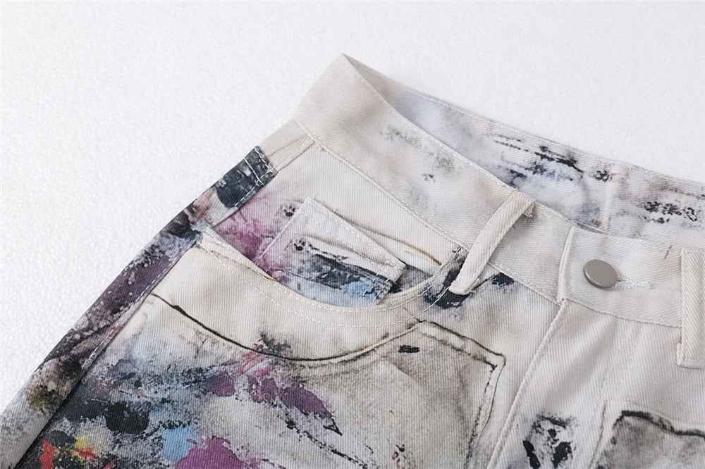 Artistic Vintage Washed Splatter Paint Jeans