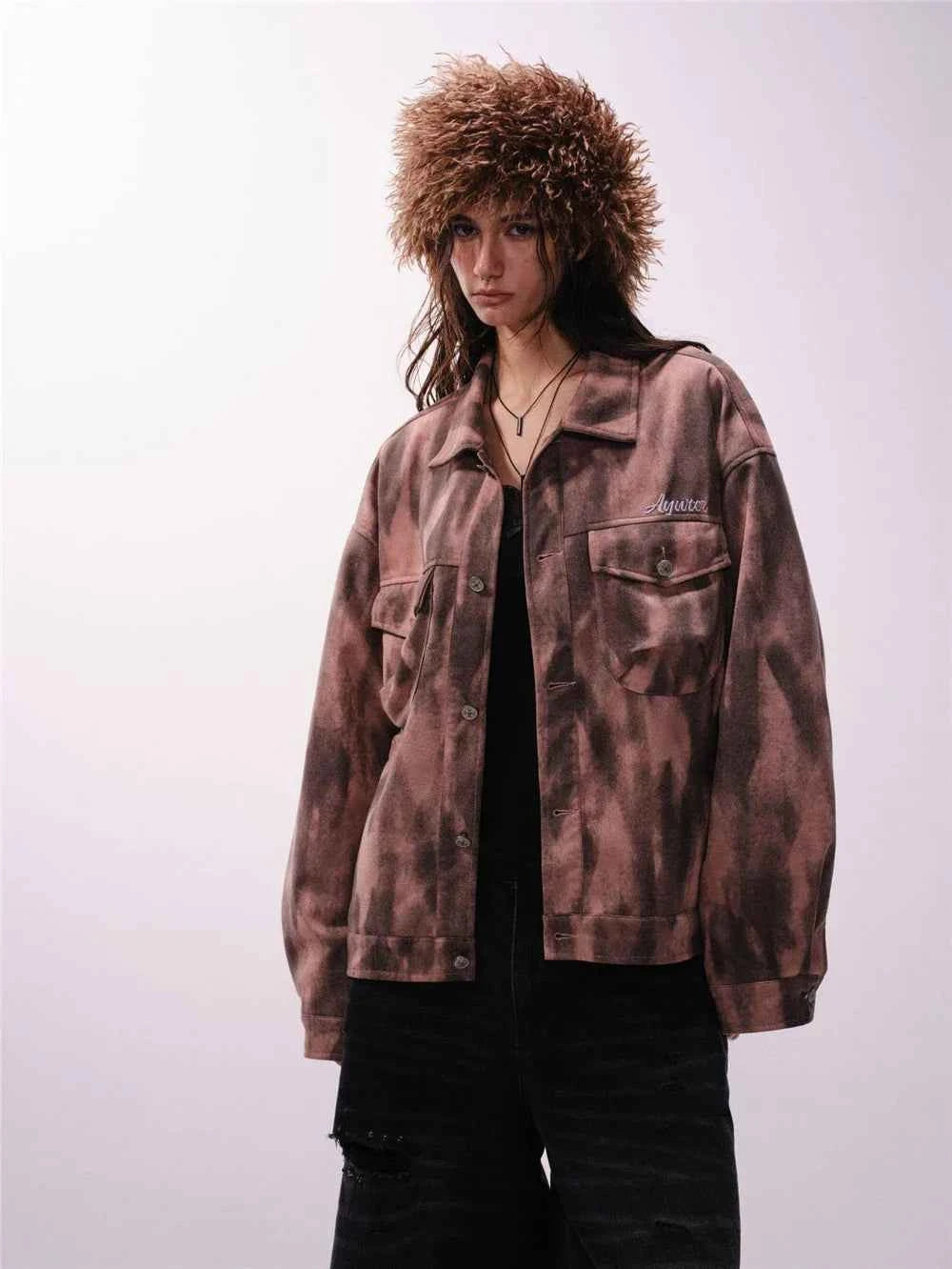 Y2K Unisex Colorful Retro Tie Dye Suede Denim Jacket