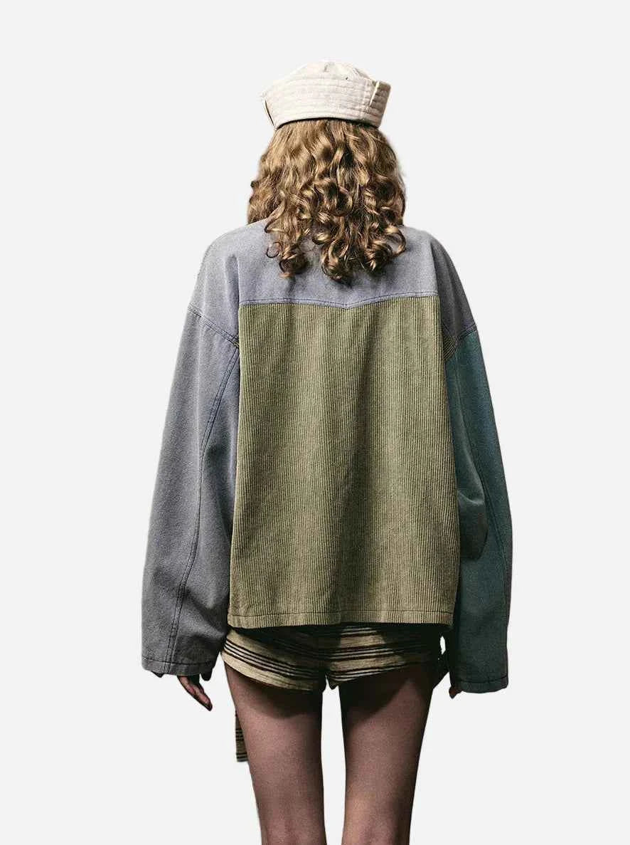 Y2K Washed Canvas Splice Corduroy Jacket