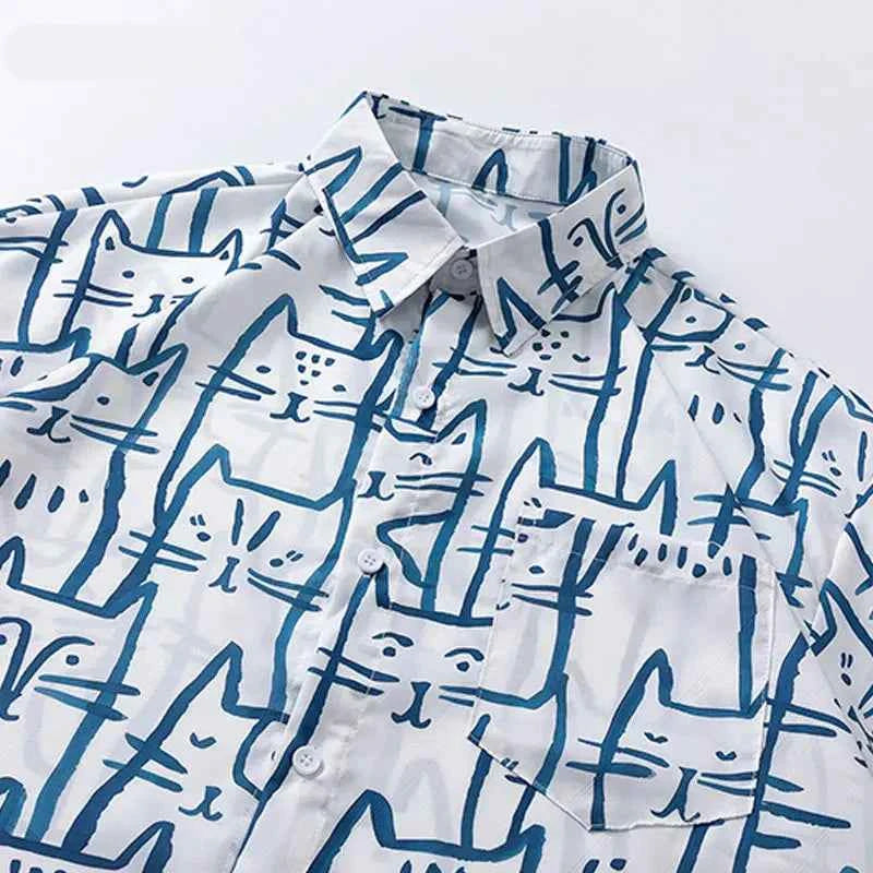 Funny Cartoon Cats Graphic Print Oversize Shirt