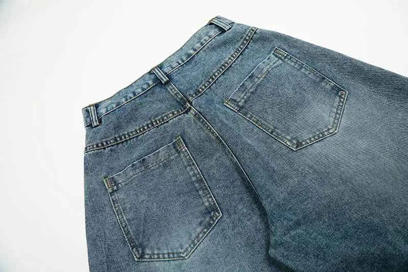 Irregular Patchwork Cargo Denim Wide Leg Jeans