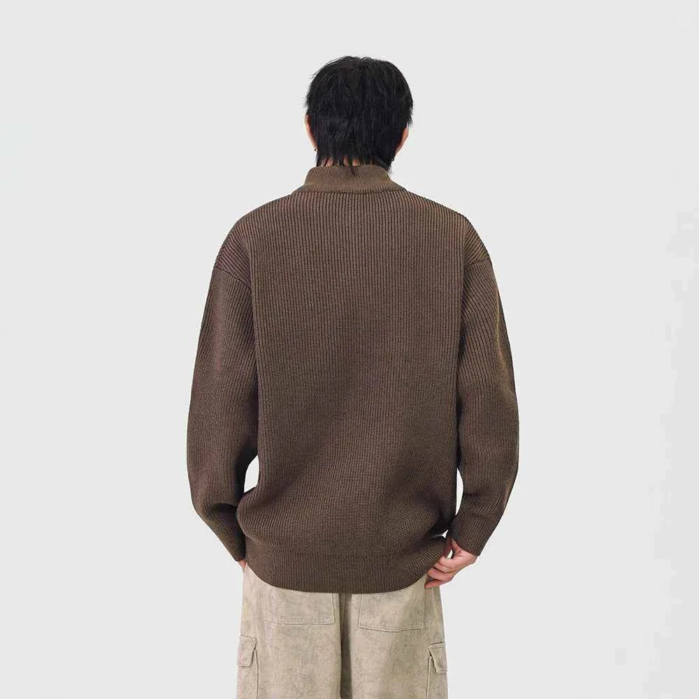 Soft Ribbed Knit Mock Neck Half Zipper Sweater