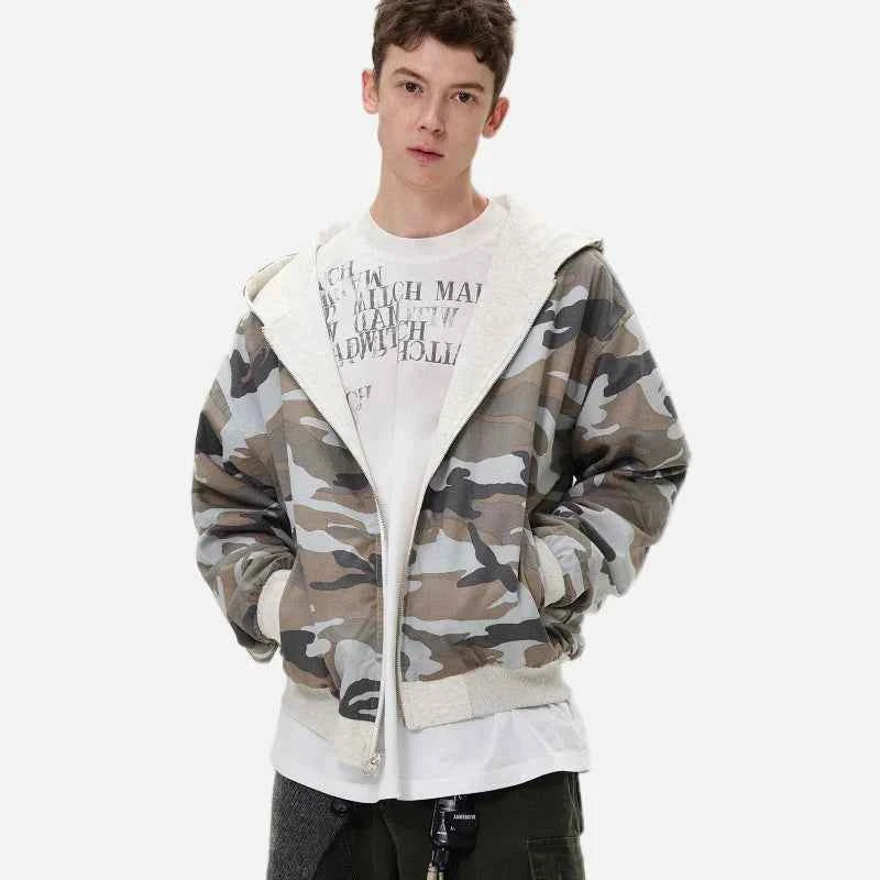 Double Sided Camouflage Zipper Hooded Sweatshirt