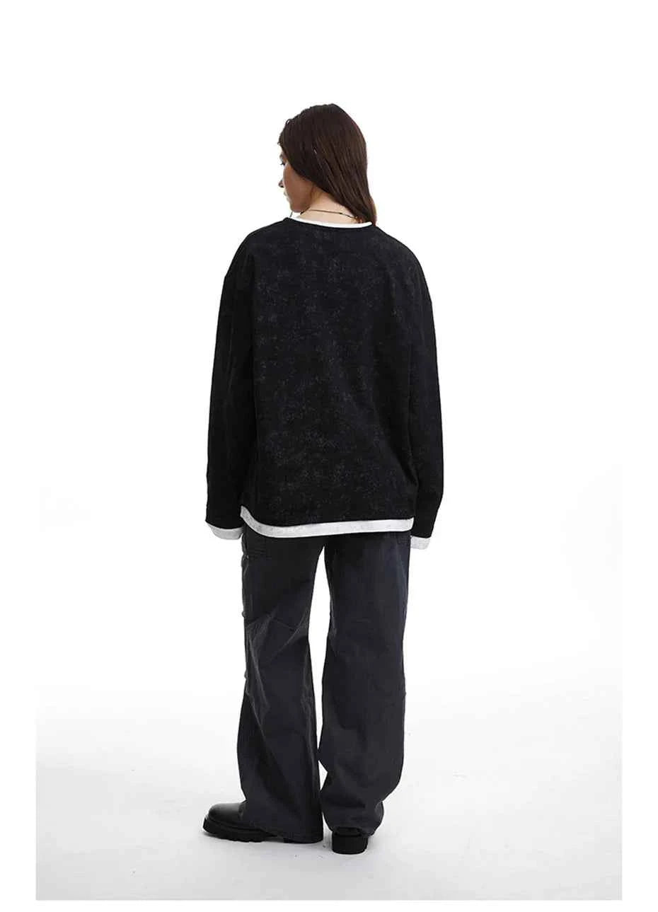 Dark Gothic Punk Fake Two-Piece Long T-Shirt