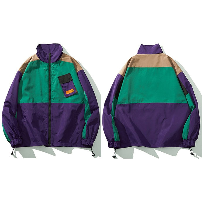 Multi Color Block Patchwork Pocket Jacket
