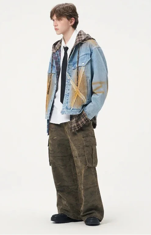 Streetwear Bold Gradient Distressed Denim Jacket - Luxuryurbanwear