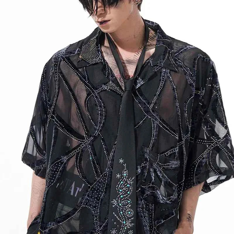 Diamond Snake Lapel Loose Short Sleeve Shirt