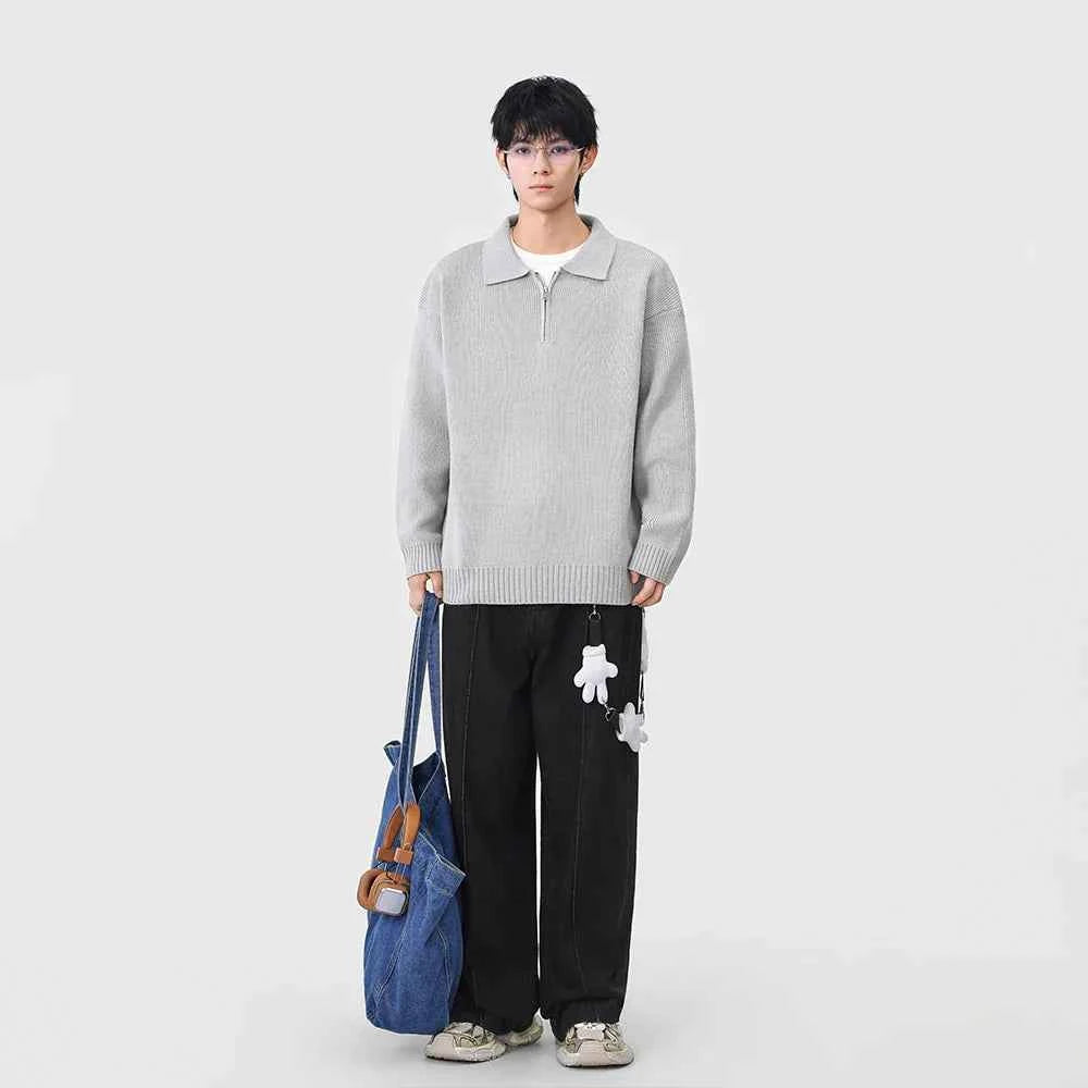 Comfortable Ribbed Knit Half Zipper Sweater
