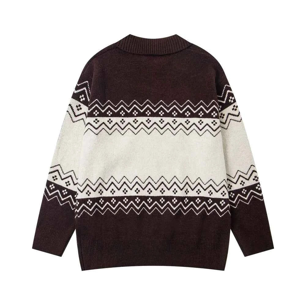 Retro Cartoon Lapel Drop Embroidery Contrast Sweater