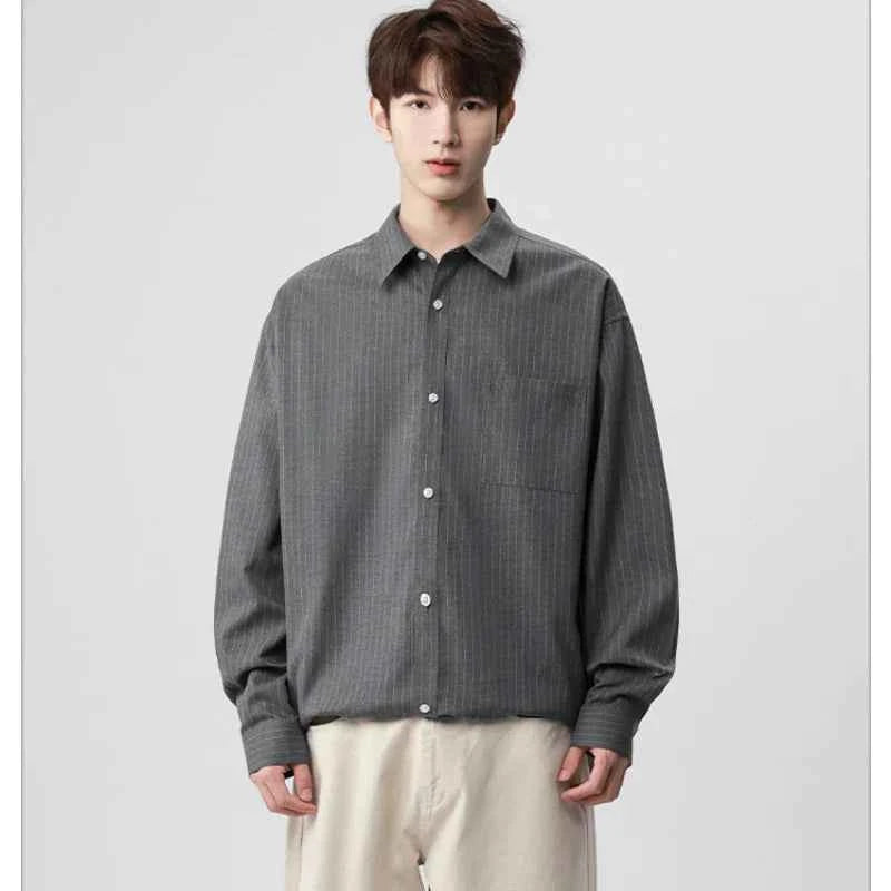 Pinstriped Casual Loose Fit Long Sleeve Shirt
