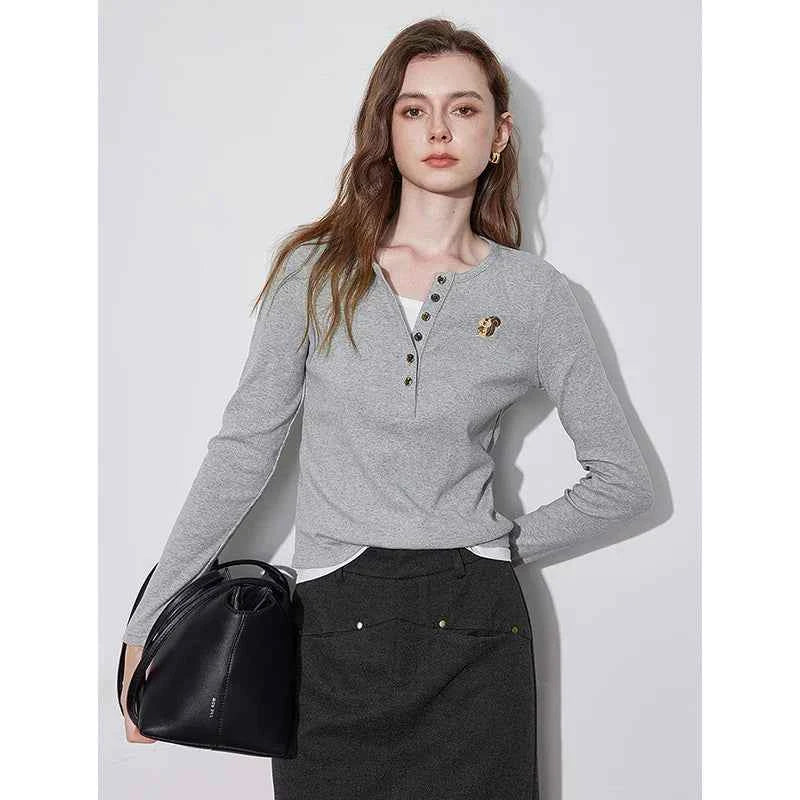 Knitted Squirrel Embroidered Long Sleeve T-Shirt