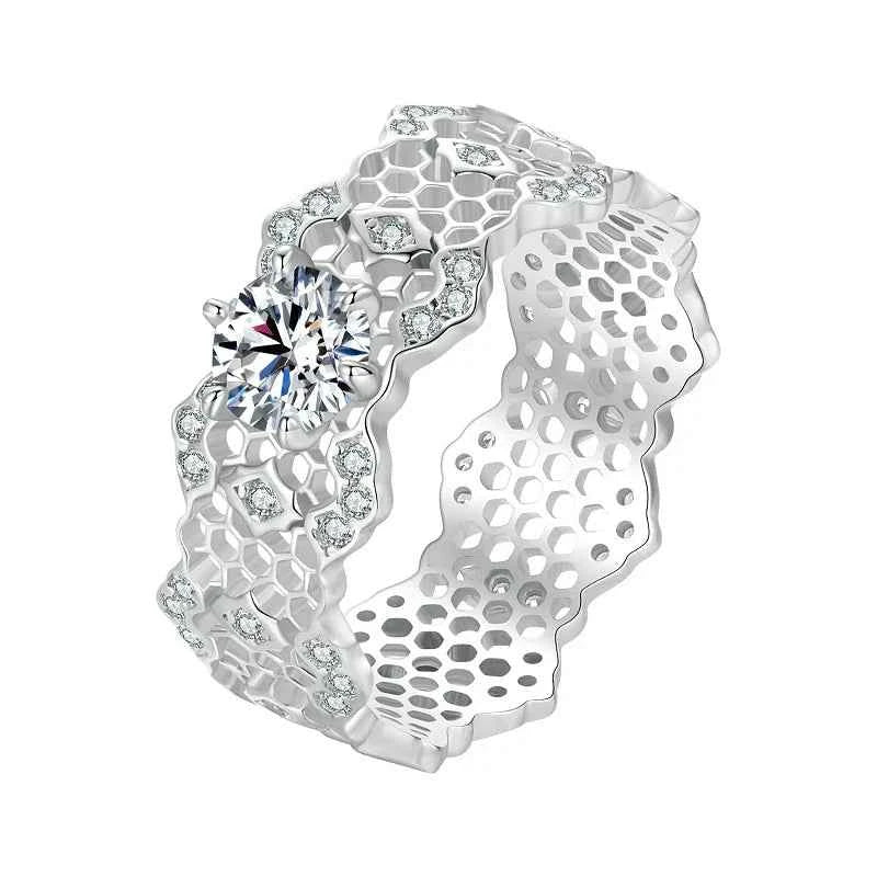 Women Elegant Wide Moissanite Eternity Ring