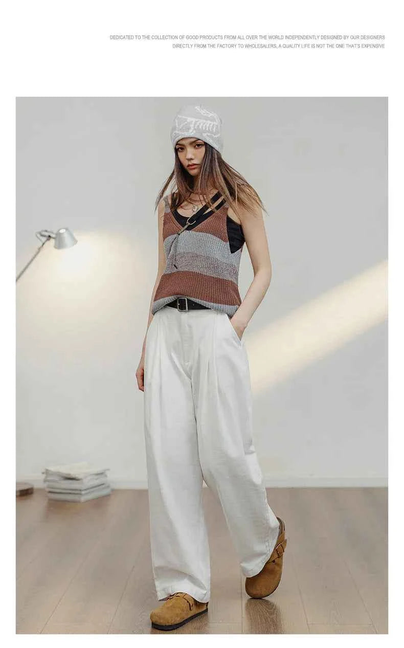 White Cotton Casual Wide Leg Pants