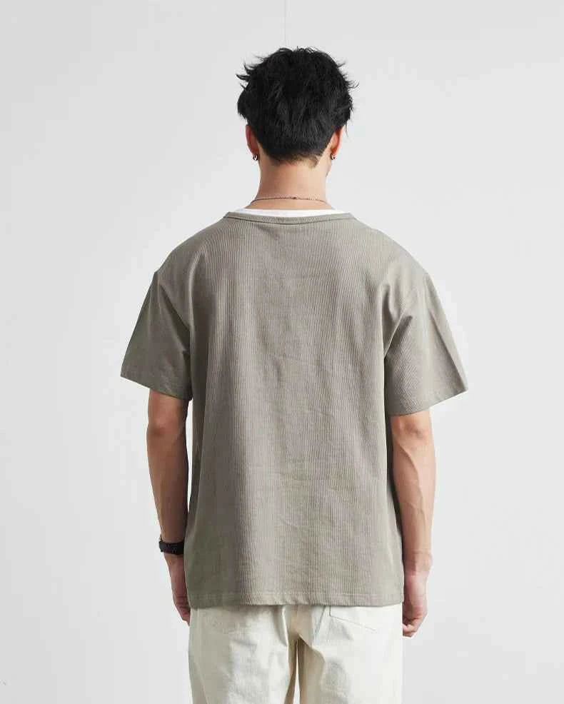 Korean Style Solid Color Loose Fit V-Neck T-Shirt