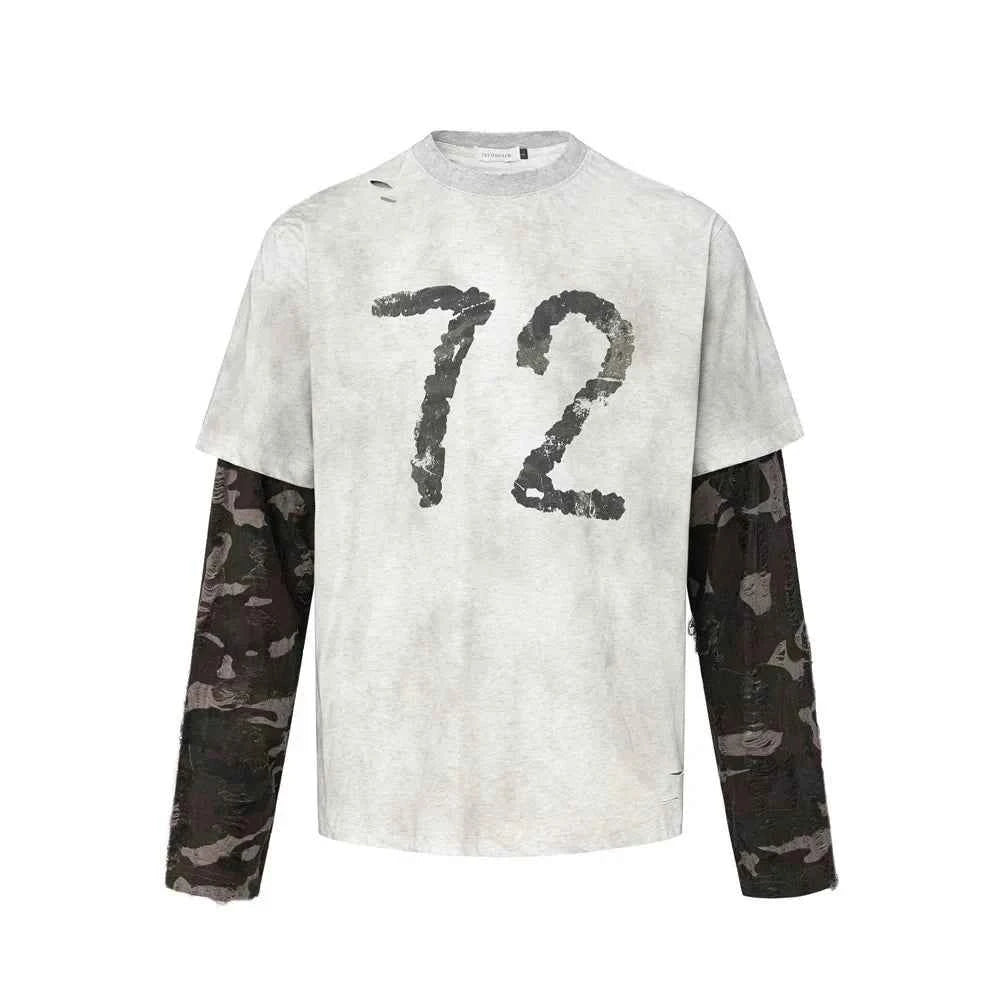 Wasteland Camouflage Long-Sleeved Splicing T-Shirt