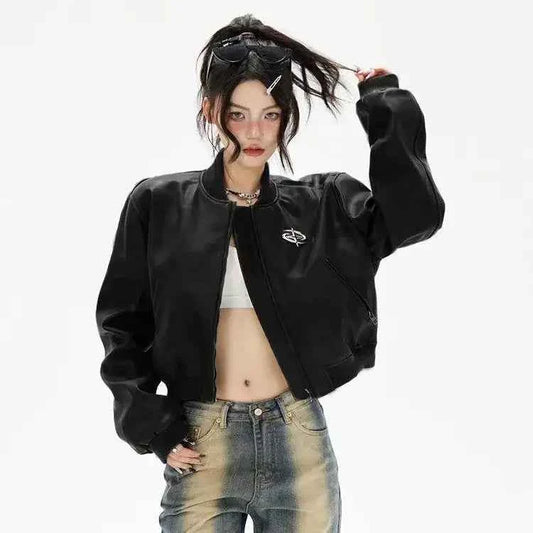 Women Vintage American Motorcycle Leather Jacket